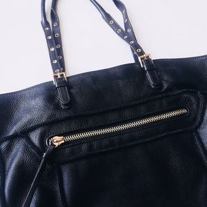 Steven black real leather tote bag